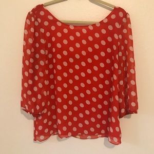 Forever 21 Love 21 Pullover Blouse Lined with Sheer Sleeves Scoop Back Size M